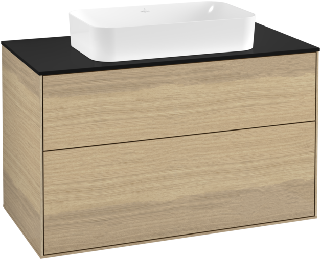 Тумба під раковину Villeroy & Boch Finion 100х50,1 см із підсвічуванням МДФ шпон дуба/скло чорне матове G23200PC