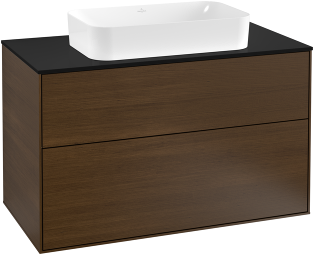 Тумба під раковину Villeroy & Boch Finion 100х50,1 см МДФ шпон волоського горіха/скло чорне матове F23200GN