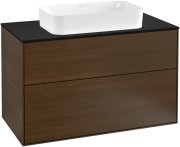 Тумба под раковину Villeroy & Boch Finion 100х50,1 см МДФ шпон грецкого ореха/стекло черное матовое F23200GN