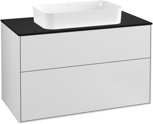 Тумба під раковину Villeroy & Boch Finion 100х50,1 см МДФ білий матовий лак/скло чорне матове F23200MT