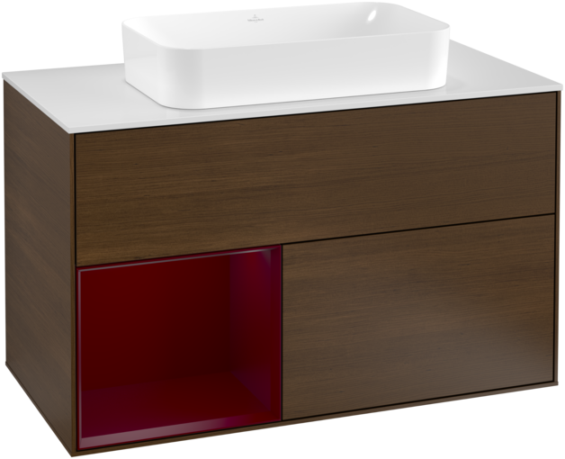 Тумба под раковину Villeroy & Boch Finion 100х50,1 см с подсветкой МДФ шпон грецкого ореха/стекло белое матовое F241HBGN