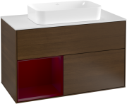 Тумба под раковину Villeroy & Boch Finion 100х50,1 см с подсветкой МДФ шпон грецкого ореха/стекло белое матовое F241HBGN