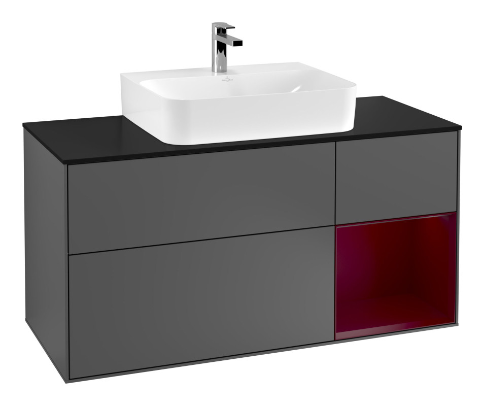 Тумба под раковину Villeroy & Boch Finion 120х50,1 см с подсветкой МДФ антрацит матовый лак/стекло черное матовое F172HBGK