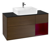 Тумба под раковину Villeroy & Boch Finion 120х50,1 см с подсветкой МДФ шпон грецкого ореха/стекло черное матовое F172HBGN