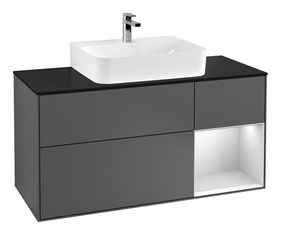 Тумба под раковину Villeroy & Boch Finion 120х50,1 см с подсветкой МДФ антрацит матовый лак/стекло черное матовое F172MTGK