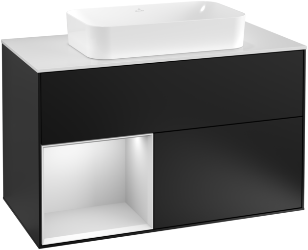 Тумба під раковину Villeroy & Boch Finion 100х50,1 см із підсвічуванням МДФ чорний матовий лак/скло біле матове F241MTPD