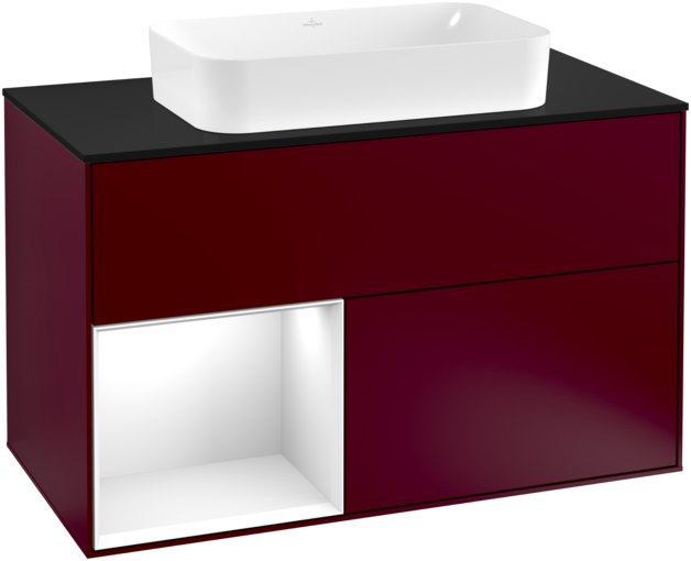 Тумба под раковину Villeroy & Boch Finion 100х50,1 см с подсветкой МДФ пион матовый лак/стекло черное матовое F242GFHB