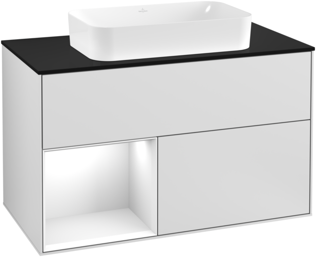 Тумба под раковину Villeroy & Boch Finion 100х50,1 см с подсветкой МДФ белый матовый лак/стекло черное матовое F242GFMT