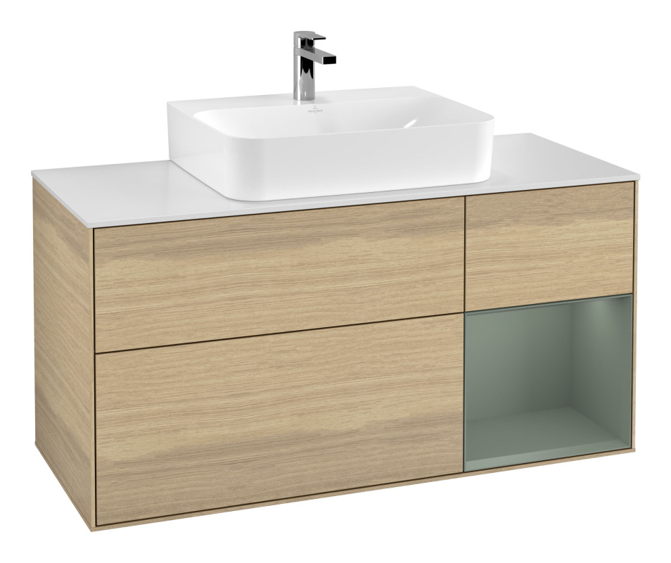 Тумба под раковину Villeroy & Boch Finion 120х50,1 см с подсветкой МДФ шпон дуба/стекло белое матовое F171GMPC