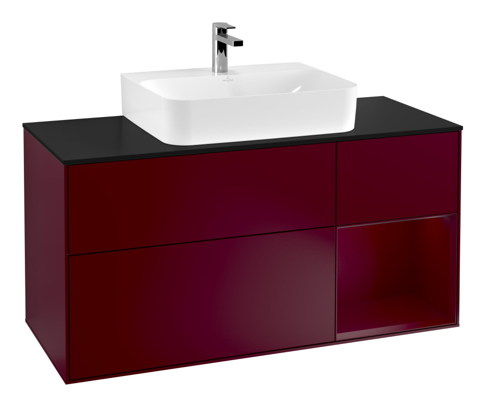 Тумба під раковину Villeroy & Boch Finion 120х50,1 см із підсвічуванням МДФ півонія матовий лак/скло чорне матове F172HBHB