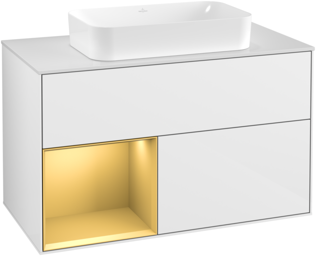 Тумба під раковину Villeroy & Boch Finion 100х50,1 см з підсвіткою МДФ білий глянцевий лак/скло біле матове F241HFGF