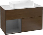 Тумба під раковину Villeroy & Boch Finion 100х50,1 см із підсвічуванням МДФ шпон волоського горіха/скло біле матове F241GKGN