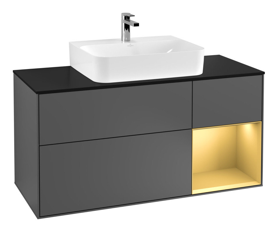 Тумба під раковину Villeroy & Boch Finion 120х50,1 см із підсвічуванням МДФ антрацит матовий лак/скло чорне матове F172HFGK