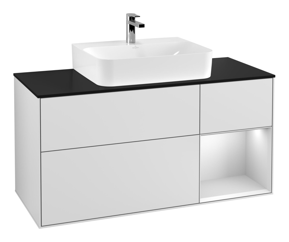 Тумба под раковину Villeroy & Boch Finion 120х50,1 см с подсветкой МДФ белый матовый лак/стекло черное матовое F172MTMT