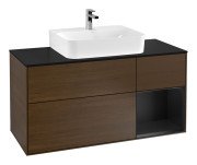 Тумба под раковину Villeroy & Boch Finion 120х50,1 см с подсветкой МДФ шпон грецкого ореха/стекло черное матовое F172PDGN