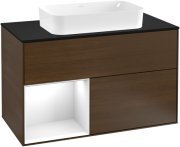 Тумба под раковину Villeroy & Boch Finion 100х50,1 см с подсветкой МДФ шпон грецкого ореха/стекло черное матовое F242GFGN