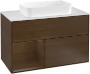 Тумба под раковину Villeroy & Boch Finion 100х50,1 см с подсветкой МДФ шпон грецкого ореха/стекло белое матовое F241GNGN