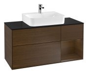 Тумба под раковину Villeroy & Boch Finion 120х50 ,1 см с подсветкой МДФ шпон грецкого ореха/стекло черное матовое F172GNGN
