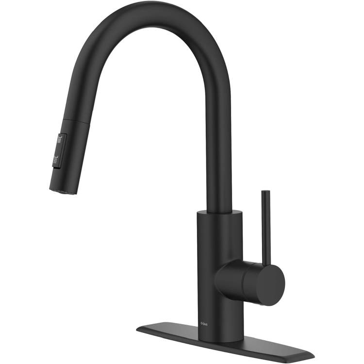 Змішувач для кухні Kraus Oletto з висувною лійкою матовий чорний KPF-2620MB