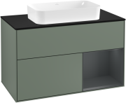 Тумба под раковину Villeroy & Boch Finion 100х50,1 см с подсветкой МДФ оливковый матовый лак/стекло черное матовое F252HGGM