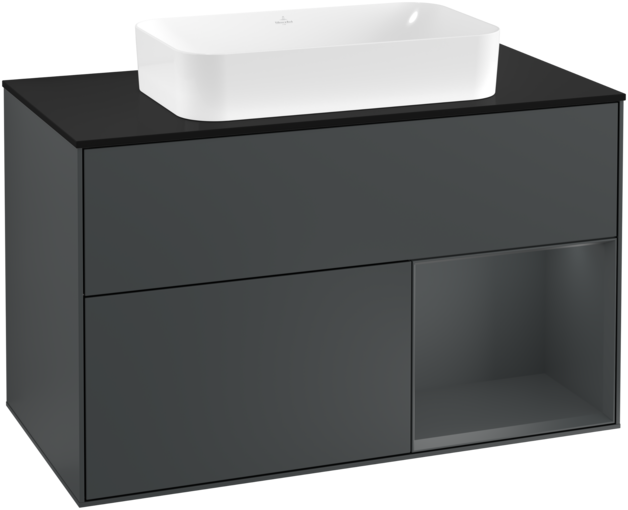 Тумба под раковину Villeroy & Boch Finion 100х50,1 см с подсветкой МДФ темно-синий матовый лак/стекло черное матовое F252HGHG