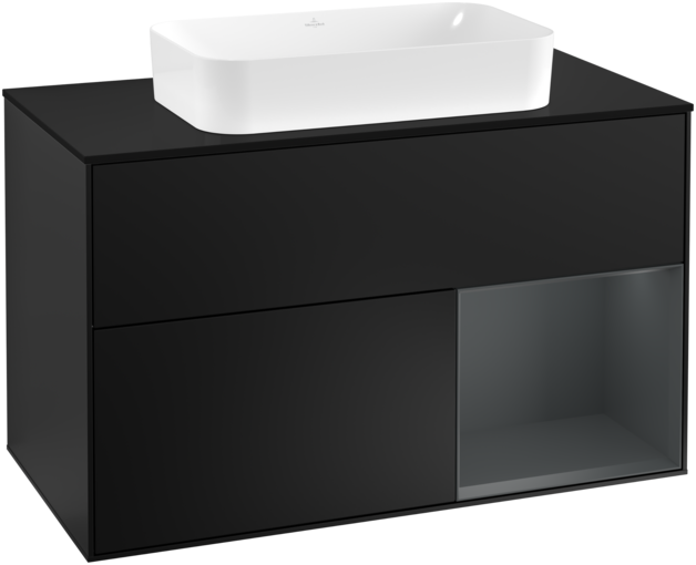 Тумба под раковину Villeroy & Boch Finion 100х50,1 см с подсветкой МДФ черный матовый лак/стекло черное матовое F252HGPD