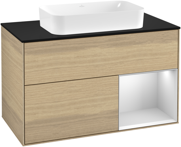 Тумба под раковину Villeroy & Boch Finion 100х50,1 см с подсветкой МДФ шпон дуба/стекло черное матовое F252MTPC