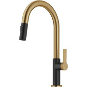 Змішувач для кухні Kraus Oletto з висувною лійкою матова латунь/матовий чорний KPF-2820BBMB
