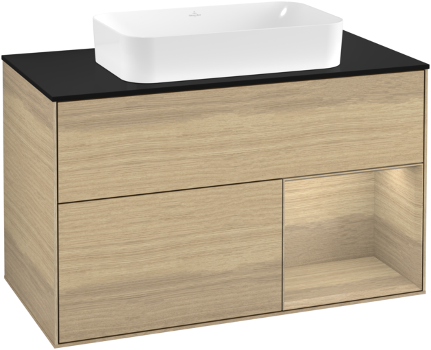 Тумба под раковину Villeroy & Boch Finion 100х50,1 см с подсветкой МДФ шпон дуба/стекло черное матовое F252PCPC