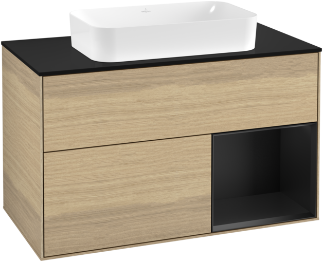 Тумба под раковину Villeroy & Boch Finion 100х50,1 см с подсветкой МДФ шпон дуба/стекло черное матовое F252PDPC