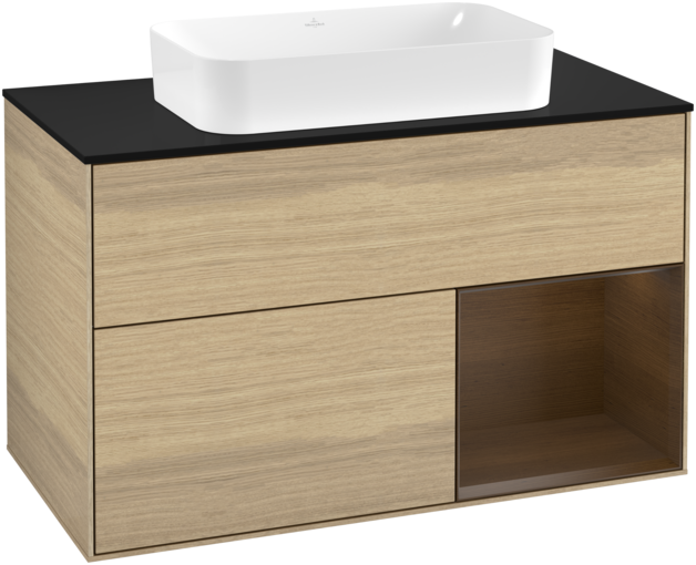 Тумба под раковину Villeroy & Boch Finion 100х50,1 см с подсветкой МДФ шпон дуба/стекло черное матовое F252GNPC