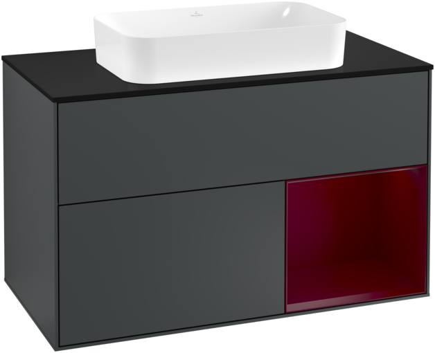 Тумба под раковину Villeroy & Boch Finion 100х50,1 см с подсветкой МДФ темно-синий матовый лак/стекло черное матовое F252HBHG