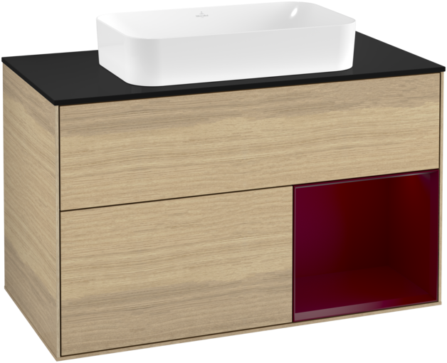 Тумба под раковину Villeroy & Boch Finion 100х50,1 см с подсветкой МДФ шпон дуба/стекло черное матовое F252HBPC