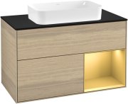 Тумба під раковину Villeroy & Boch Finion 100х50,1 см із підсвічуванням МДФ шпон дуба/скло чорне матове F252HFPC