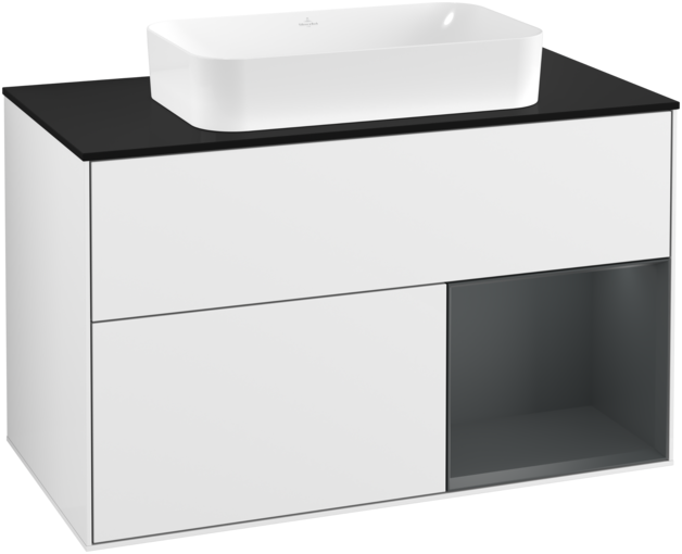 Тумба под раковину Villeroy & Boch Finion 100х50,1 см с подсветкой МДФ глянцевый белый лак/стекло черное матовое F252HGGF