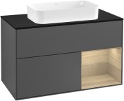 Тумба под раковину Villeroy & Boch Finion 100х50,1 см с подсветкой МДФ антрацит матовый лак/стекло черное матовое F252PCGK