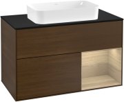 Тумба під раковину Villeroy & Boch Finion 100х50,1 см із підсвічуванням МДФ шпон волоського горіха/скло чорне матове F252PCGN