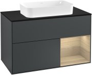 Тумба під раковину Villeroy & Boch Finion 100х50,1 см із підсвічуванням МДФ темно-синій матовий лак/скло чорне матове F252PCHG