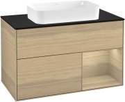 Тумба під раковину Villeroy & Boch Finion 100х50,1 см із підсвічуванням МДФ шпон дуба/скло чорне матове F252PCPC