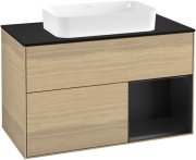 Тумба під раковину Villeroy & Boch Finion 100х50,1 см із підсвічуванням МДФ шпон дуба/скло чорне матове F252PDPC