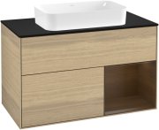 Тумба під раковину Villeroy & Boch Finion 100х50,1 см із підсвічуванням МДФ шпон дуба/скло чорне матове F252GNPC