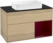 Тумба под раковину Villeroy & Boch Finion 100х50,1 см с подсветкой МДФ шпон дуба/стекло черное матовое F252HBPC