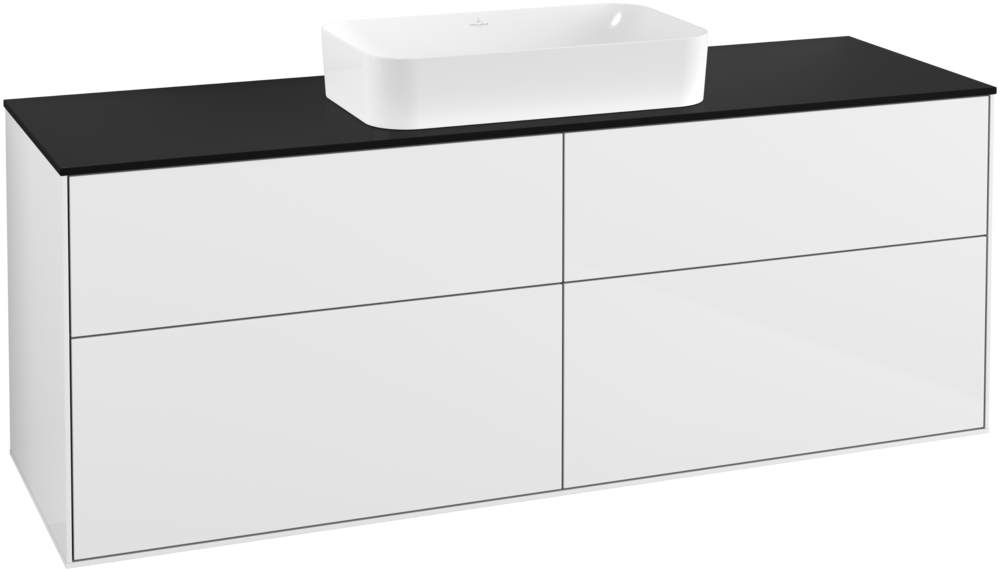 Тумба під раковину Villeroy & Boch Finion 160х50,1 см МДФ білий глянцевий лак/скло чорне матове F32200GF