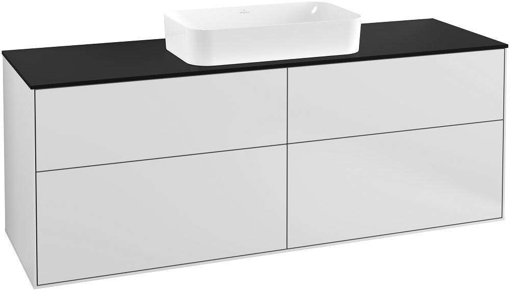 Тумба под раковину Villeroy & Boch Finion 160х50,1 см с подсветкой МДФ белый матовый лак/стекло черное матовое G32200MT