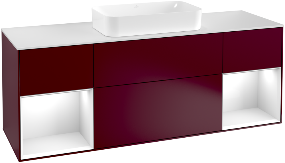 Тумба под раковину Villeroy & Boch Finion 160х50,1 см с подсветкой МДФ пион матовый лак/стекло белое матовое F331GFHB