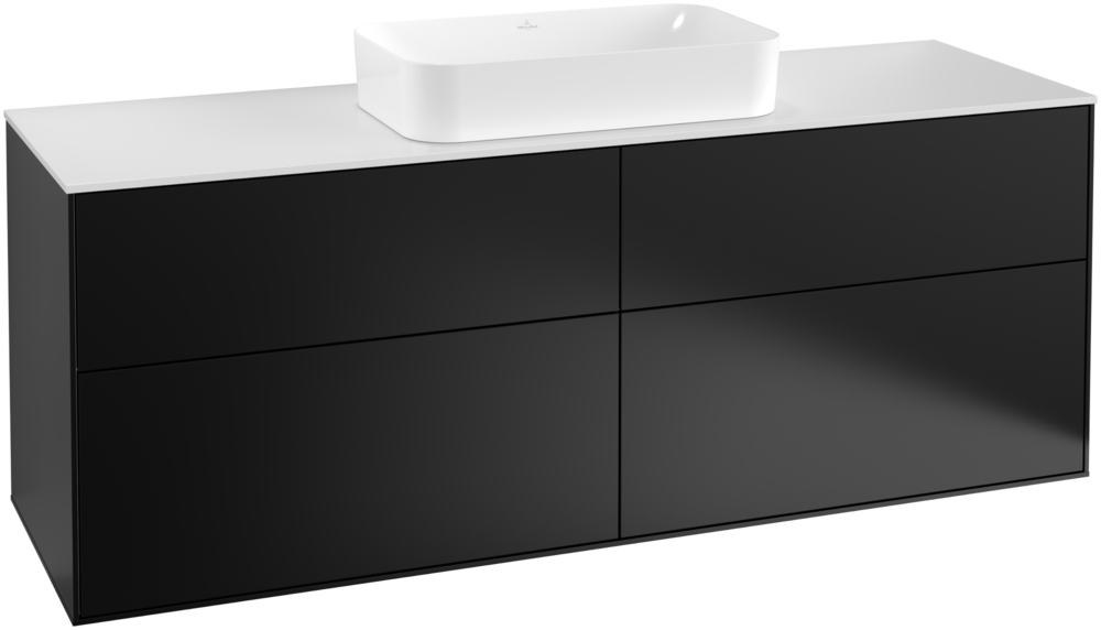 Тумба під раковину Villeroy & Boch Finion 160х50,1 см МДФ чорний матовий лак/скло біле матове F32100PD