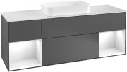 Тумба під раковину Villeroy & Boch Finion 160х50,1 см з підсвічуванням антрацит матовий лак/скло біле матове F331GFGK