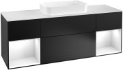 Тумба під раковину Villeroy & Boch Finion 160х50,1 см із підсвічуванням МДФ чорний матовий лак/скло біле матове F331GFPD