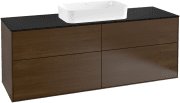 Тумба под раковину Villeroy & Boch Finion 160х50,1 см МДФ шпон грецкого ореха/стекло черное матовое F32200GN
