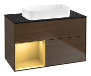 Тумба под раковину Villeroy & Boch Finion 100х50,1 см с подсветкой МДФ шпон грецкого ореха/стекло черное матовое F652HFGN